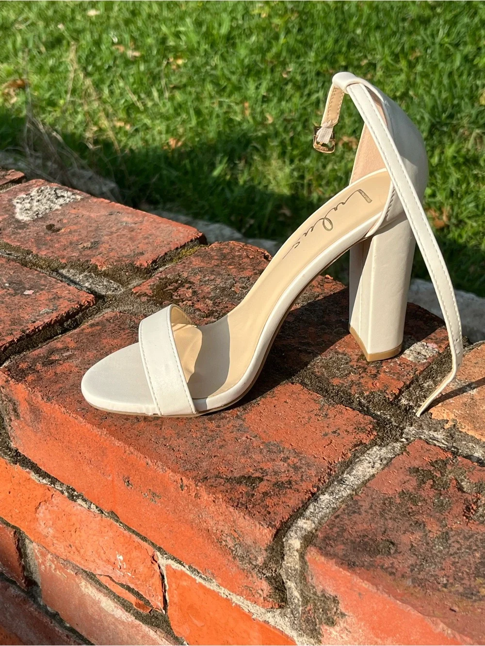 Lulus Cream Ankle-Strap Block Heel Sandals - Picture 4 of 7